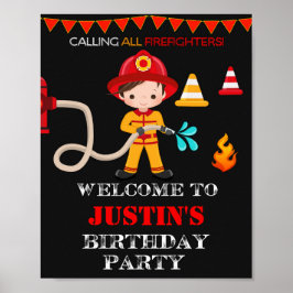 Señal de fiesta de bienvenida del bombero poster d