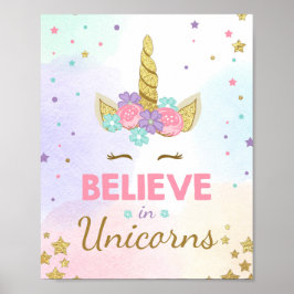 Señal de fiesta de unicornio Cree en unicornios cu