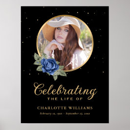 Señal de funeral floral dorado azul negro