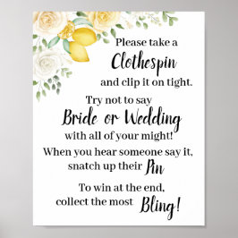 Señal de juego de ducha de limones y rosas con pin