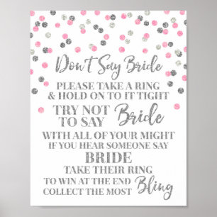 Señal de juego de No digas novia con confeti plate
