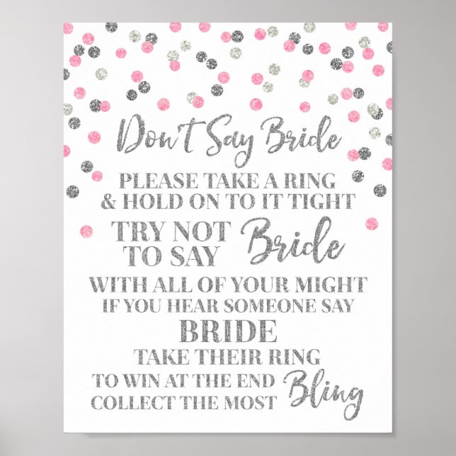 Señal de juego de No digas novia con confeti plate (Frente)