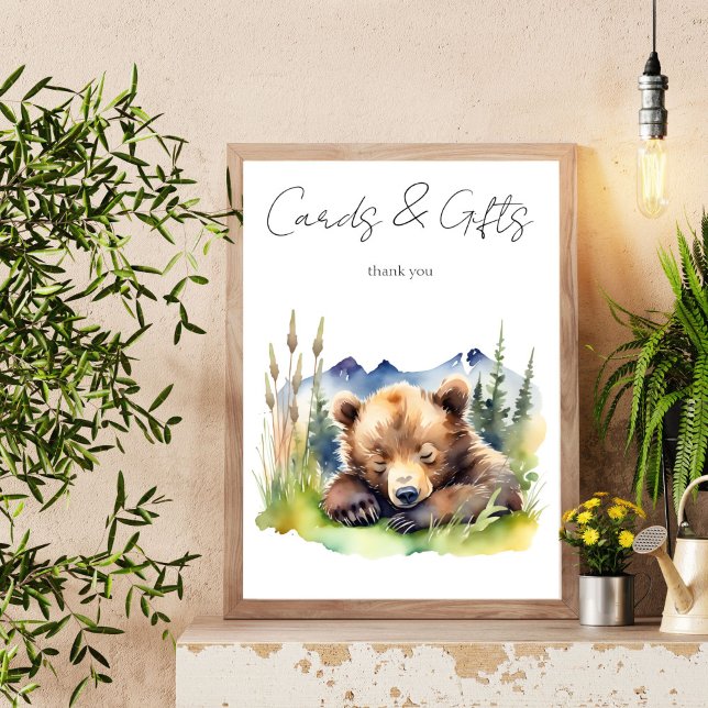 Señal de la mesa de la ducha del oso del oso de la (Bearly wait bear baby shower table sign cards and gifts cute baby bear cub table sign)