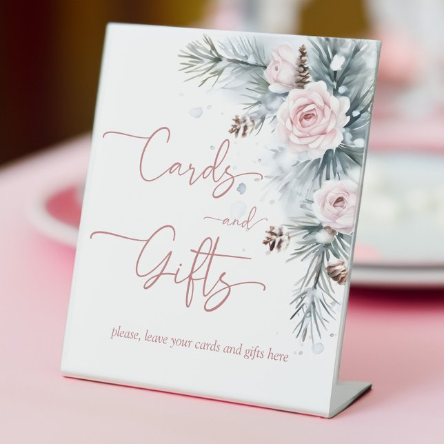 Señal de la mesa de regalo de la ducha de novia en (Snow in love winter bridal shower personalized gift table sign customized pedestal signs)
