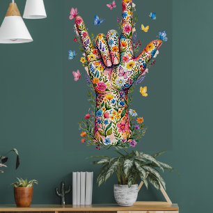 Señal de Lenguaje de Signos 'Te Amo' Mariposas Flo