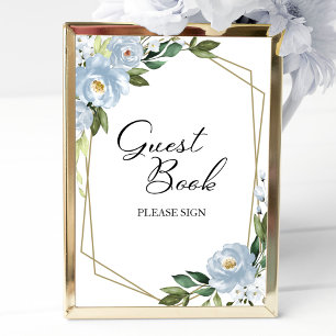 Señal de libro de invitados floral azul polvorient