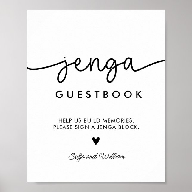 Señal de libro de invitados Jenga de boda imprimib (Frente)