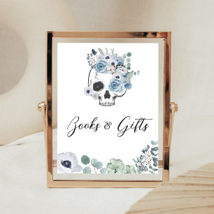 Señal de Libros y Regalos de Cráneo Floral Gótico