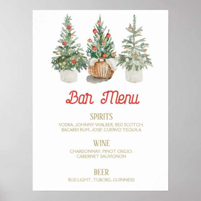 señal de MENU de BAR de Navidad pinos (Frente)