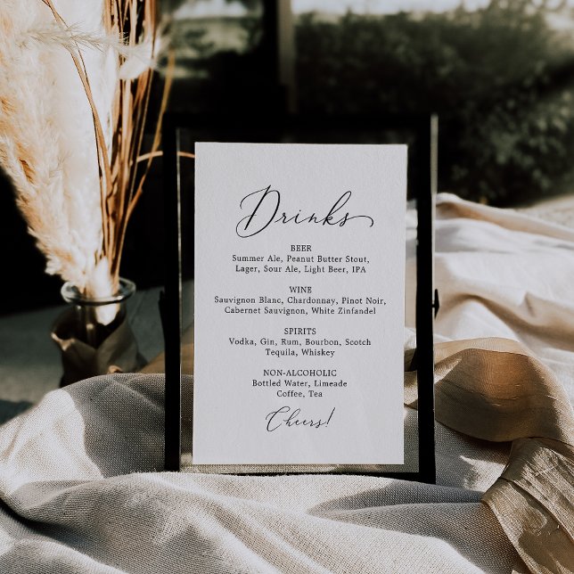 Señal de menú de bebidas de boda con caligrafía ne (Subido por el creador)