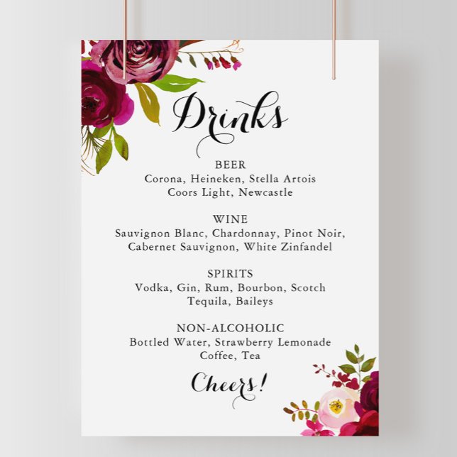 Señal de menú de bebidas de boda rústica con tono  (Subido por el creador)