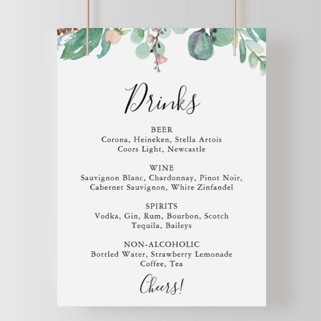 Señal de menú de bebidas para boda floral tropical (Subido por el creador)