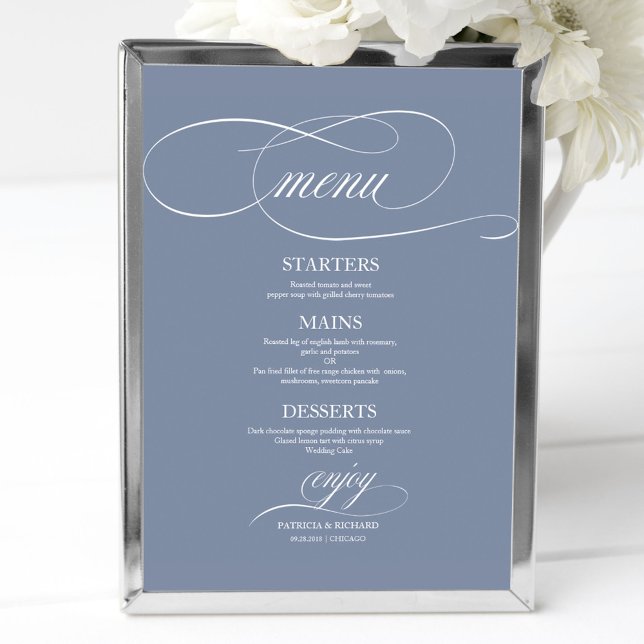 Señal de menú de boda simple azul polvoriento eleg (Subido por el creador)
