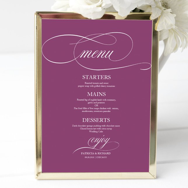 Señal de menú de boda simple elegante rosa cassis (Subido por el creador)