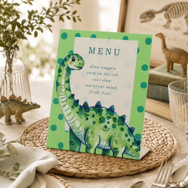 Señal de menú de cumpleaños de dinosaurio rugiente (A Roaring First Birthday Dinosaur Menu Sign)