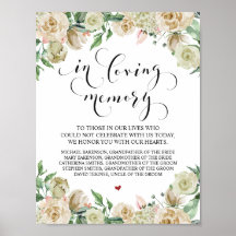 Señal de mesa conmemorativa de boda en memoria amo