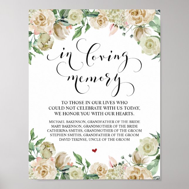 Señal de mesa conmemorativa de boda en memoria amo (Frente)