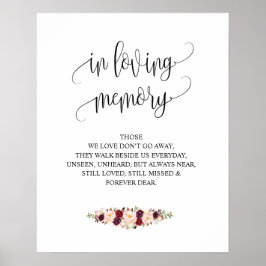 Señal de mesa conmemorativa de boda en memoria amo
