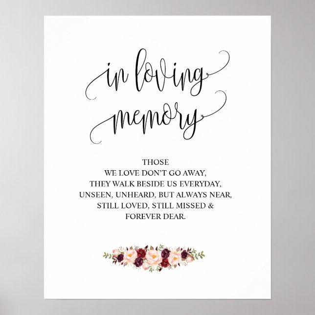 Señal de mesa conmemorativa de boda en memoria amo (Frente)