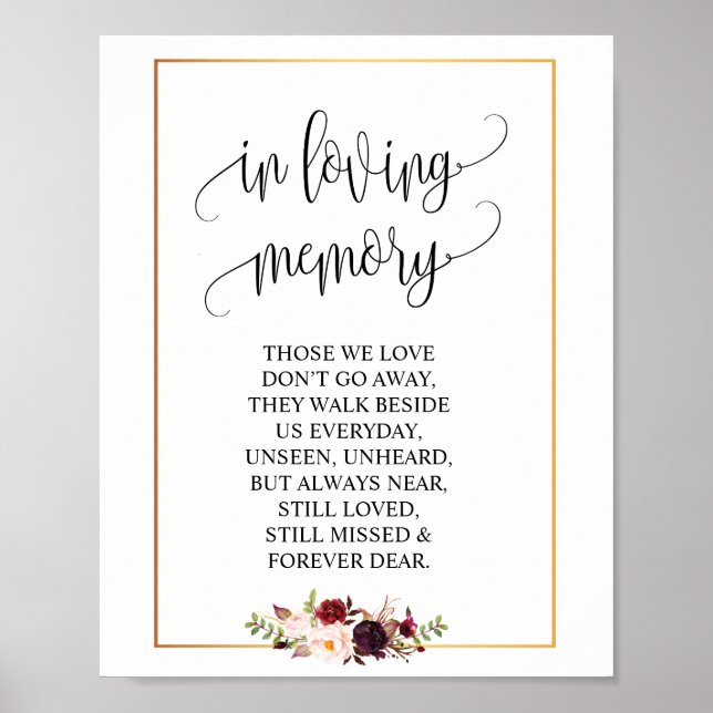 Señal de mesa conmemorativa de boda en memoria amo (Frente)