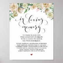 Señal de mesa conmemorativa de boda en memoria amo