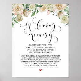 Señal de mesa conmemorativa de boda en memoria amo
