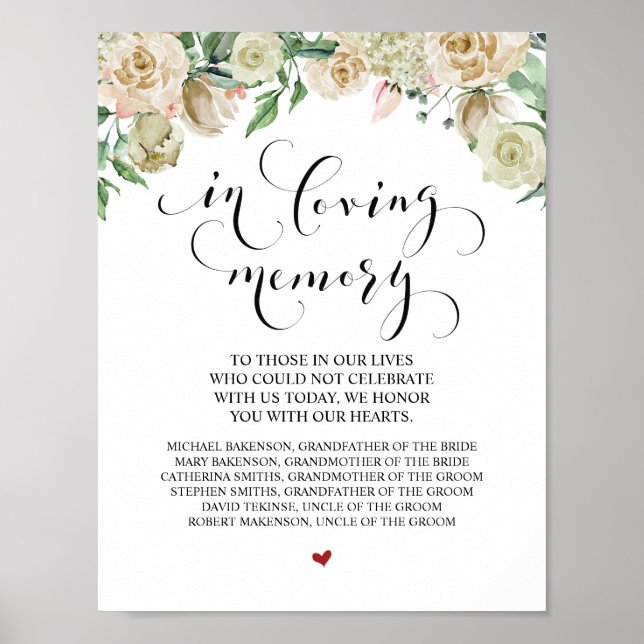 Señal de mesa conmemorativa de boda en memoria amo (Frente)
