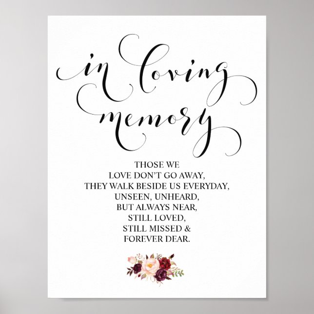 Señal de mesa conmemorativa de boda en memoria amo (Frente)