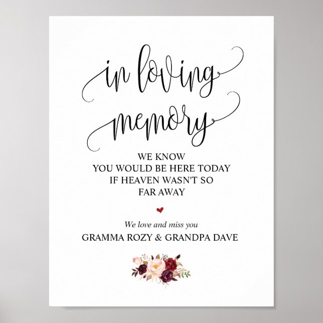 Señal de mesa conmemorativa de boda en memoria v5 (Frente)