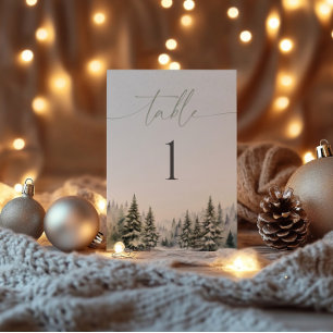 Señal de Mesa de Boda Bosque de Invierno Nieve de 