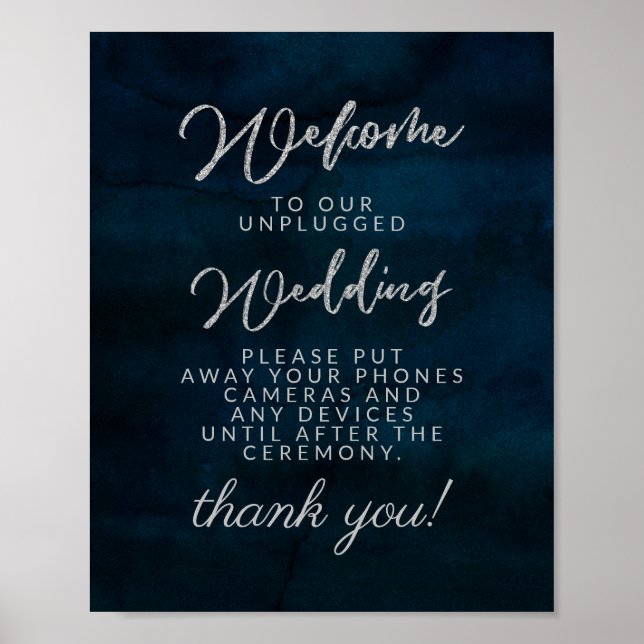 Señal de mesa de boda desconectada azul oscuro lus (Frente)