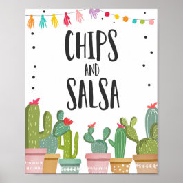 Señal de mesa de comida de fiesta de chips y salsa