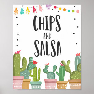 Señal de mesa de comida de fiesta de chips y salsa