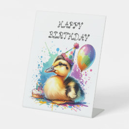 señal de mesa de cumpleaños feliz pato lindo