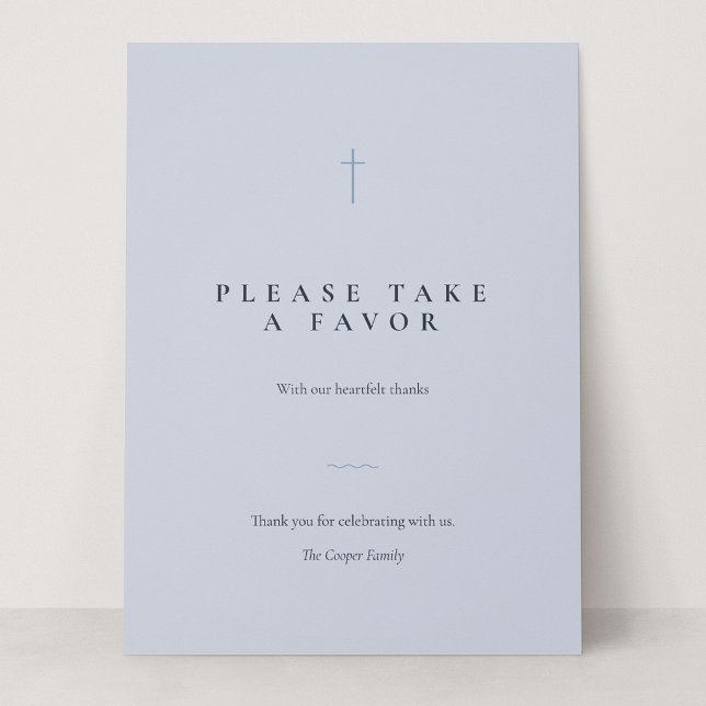 Señal de mesa de Favor de Cruz Mínima Azul Gracia (Grace | Blue - Please Take a Favor 6.5 x 8.75" Card Sign)