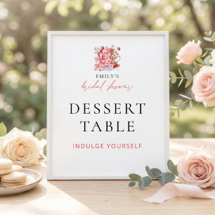 Señal de mesa de postres de taza de té de fresa pa
