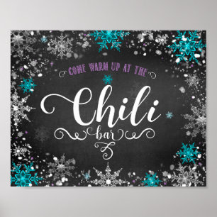 Señal de mesa para fiesta de chili de copos de nie
