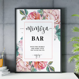 Señal de Mimosa Bar con ducha de novia floral rosa