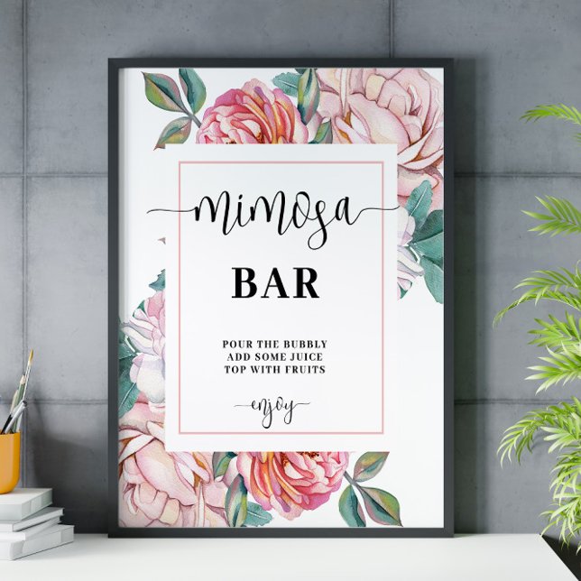 Señal de Mimosa Bar con ducha de novia floral rosa (Subido por el creador)