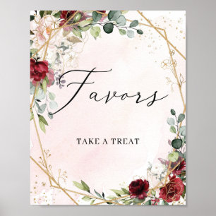 Señal de moda de oro floral Merlot rojo profundo