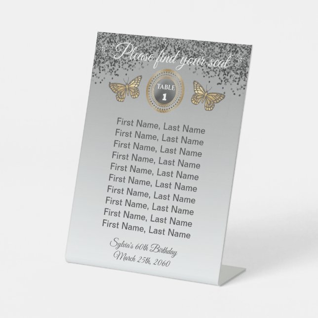 Señal de número de mesa con brillo de mariposa y n (Anverso)