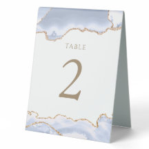 señal de número de mesa de ágata azul pastel