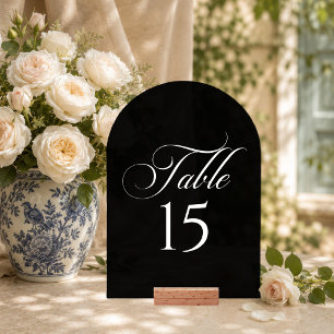 Señal de número de mesa de caligrafía negra clásic