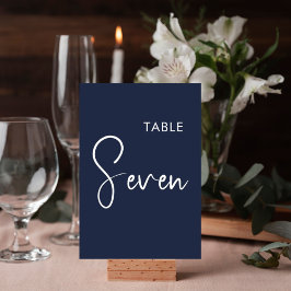 Señal de número de mesa elegante azul marino minim