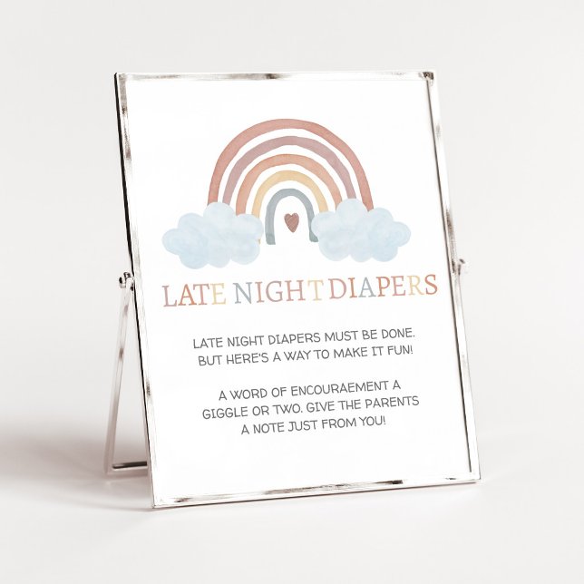 Señal de pañales nocturnos Boho Little Ray of Suns (Rainbow Baby Shower Late Night Diapers Sign)