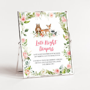 Señal de pañales nocturnos para baby shower floral