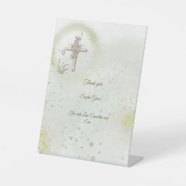 Señal de pedestal de bautismo de cruz elegante y b