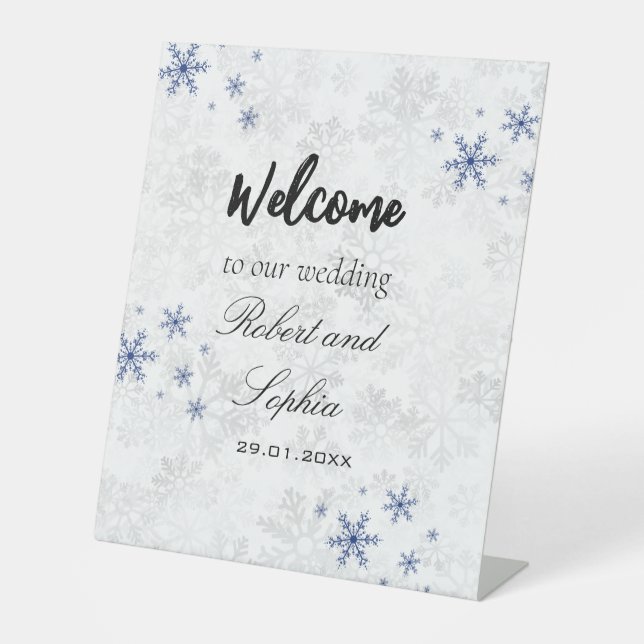 Señal de pedestal de boda copo de nieve de inviern (Anverso)