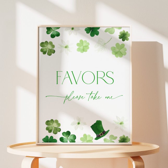 Señal de pedestal de favor verde del día de San Pa (St. Patricks Day green shamrock Favors Sign)