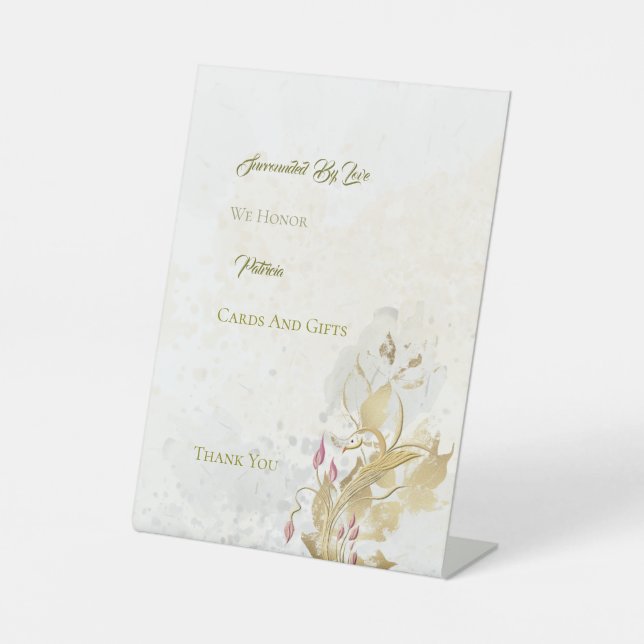 Señal de pedestal de Gold y Rubor Floral 50 cumple (Anverso)